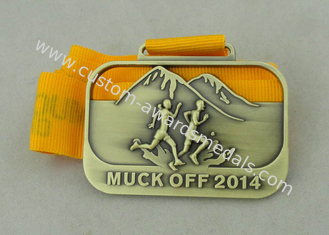 3D Die Casting Running Ribbon Medals For 2014 Muck Off And Antique Brass Plating